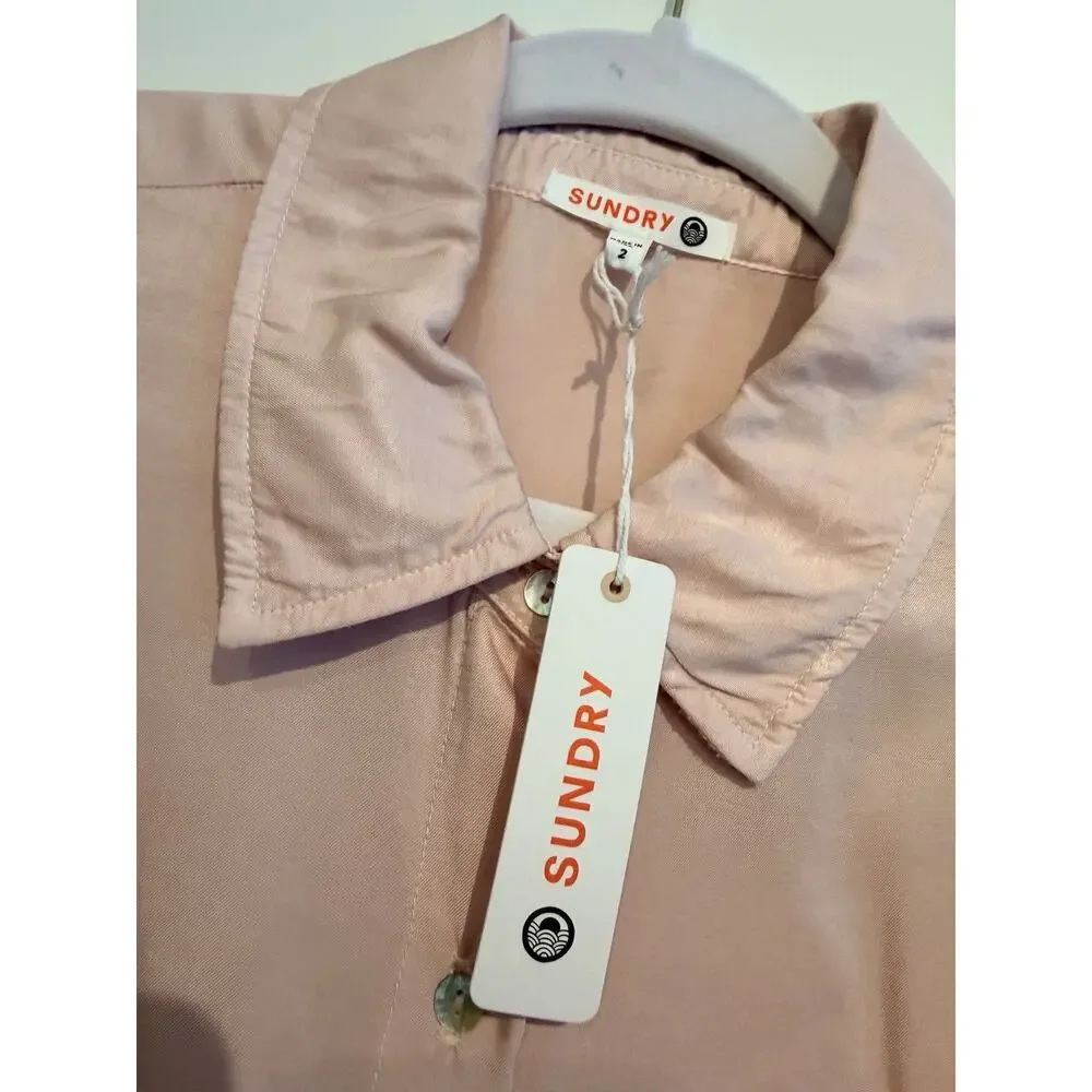 Sundry Button Up Top and Parachute Pant Set in Pink Quartz - M/L, NWT